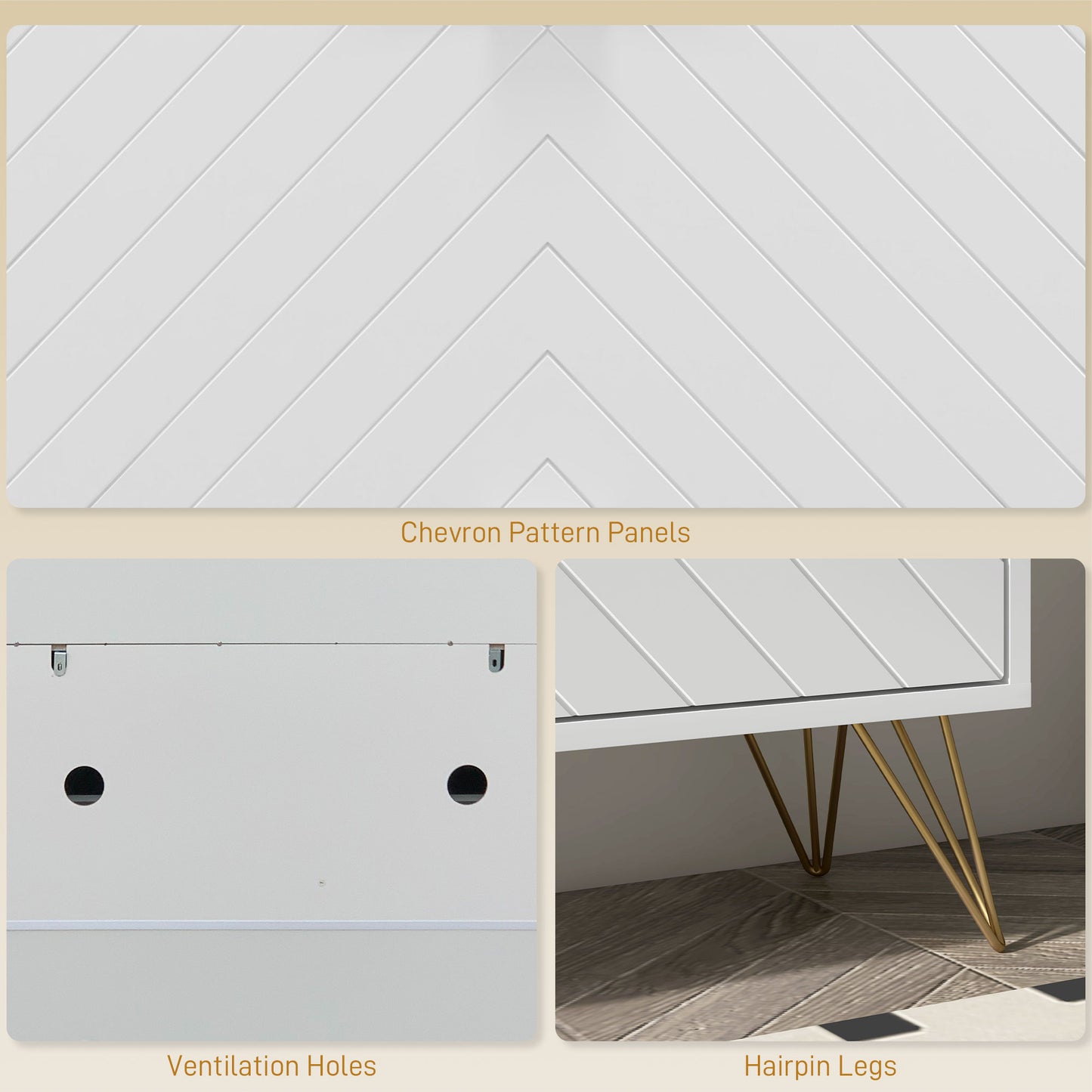 HOMCOM 12 Shoe Storage Cabinet, with Chevron Indents and Gold Tone Accents - White