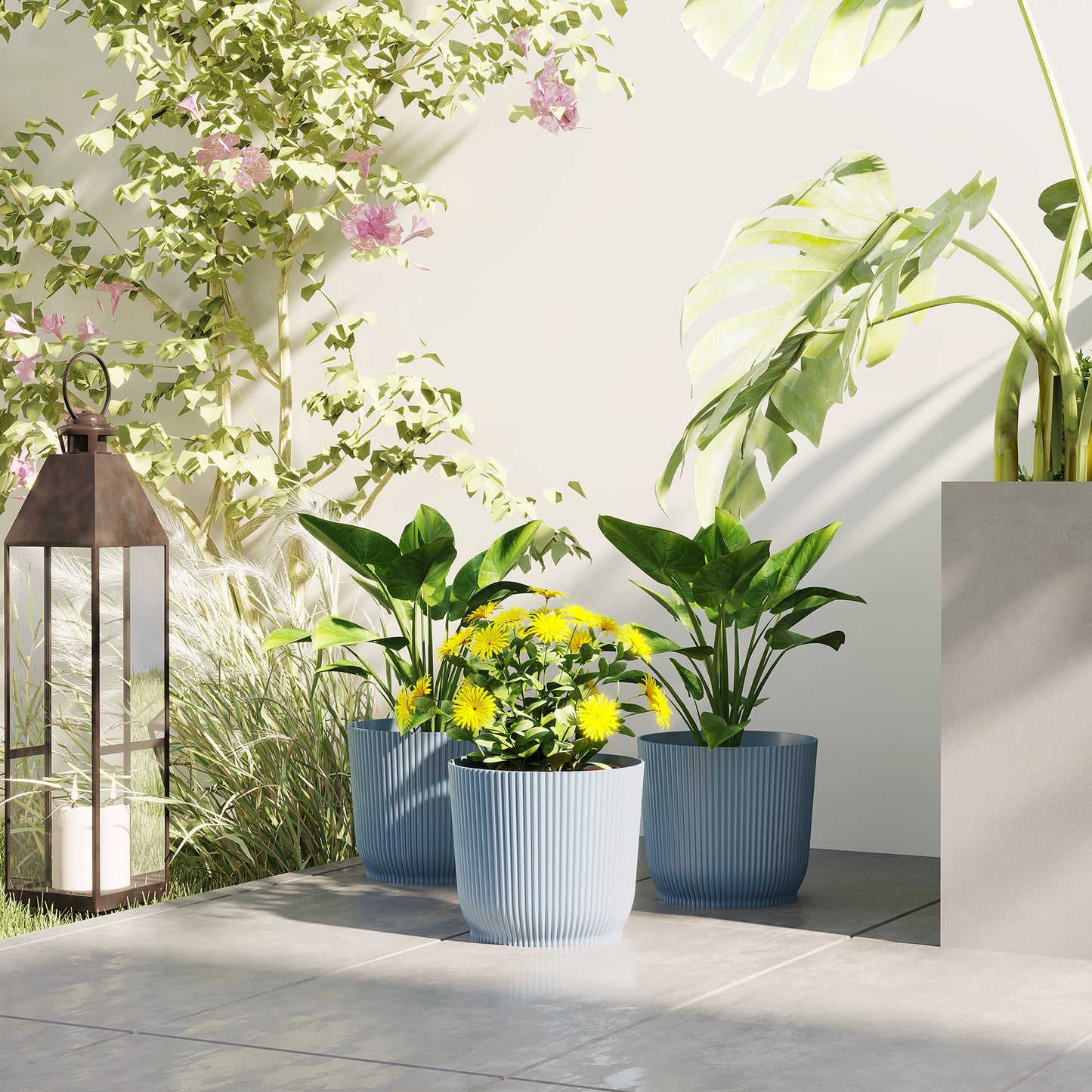 Outsunny Set of Three Ø22cm Planters - Blue