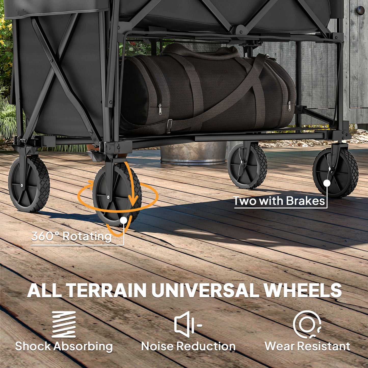 Outsunny Double Decker Folding Trolley, 200KG 350L Collapsible Wagon Cart, 134cm Extendable for Camping, Sports, Beach, Black