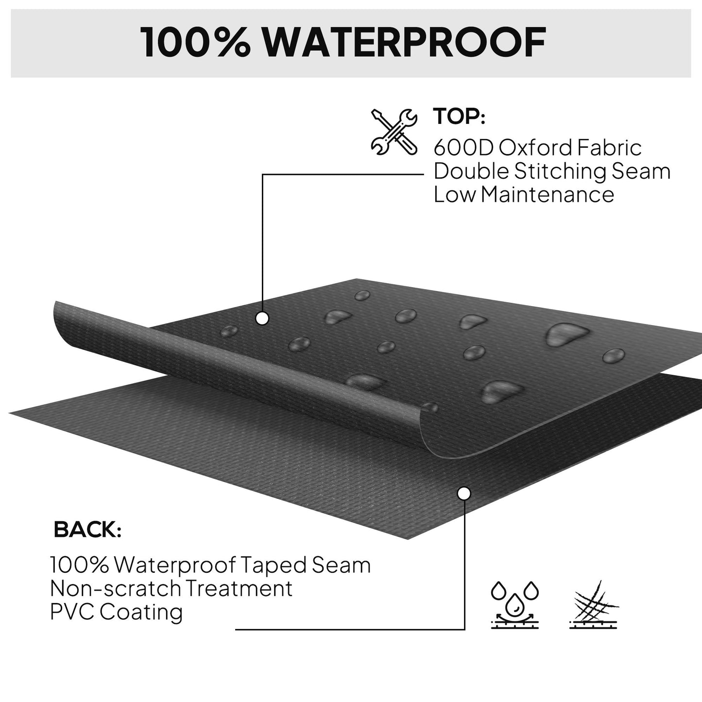 Outsunny Outdoor Sofa Set Cover, Waterproof Anti-UV Protection, 600D Oxford, 275L x 205W x 90Hcm, Black