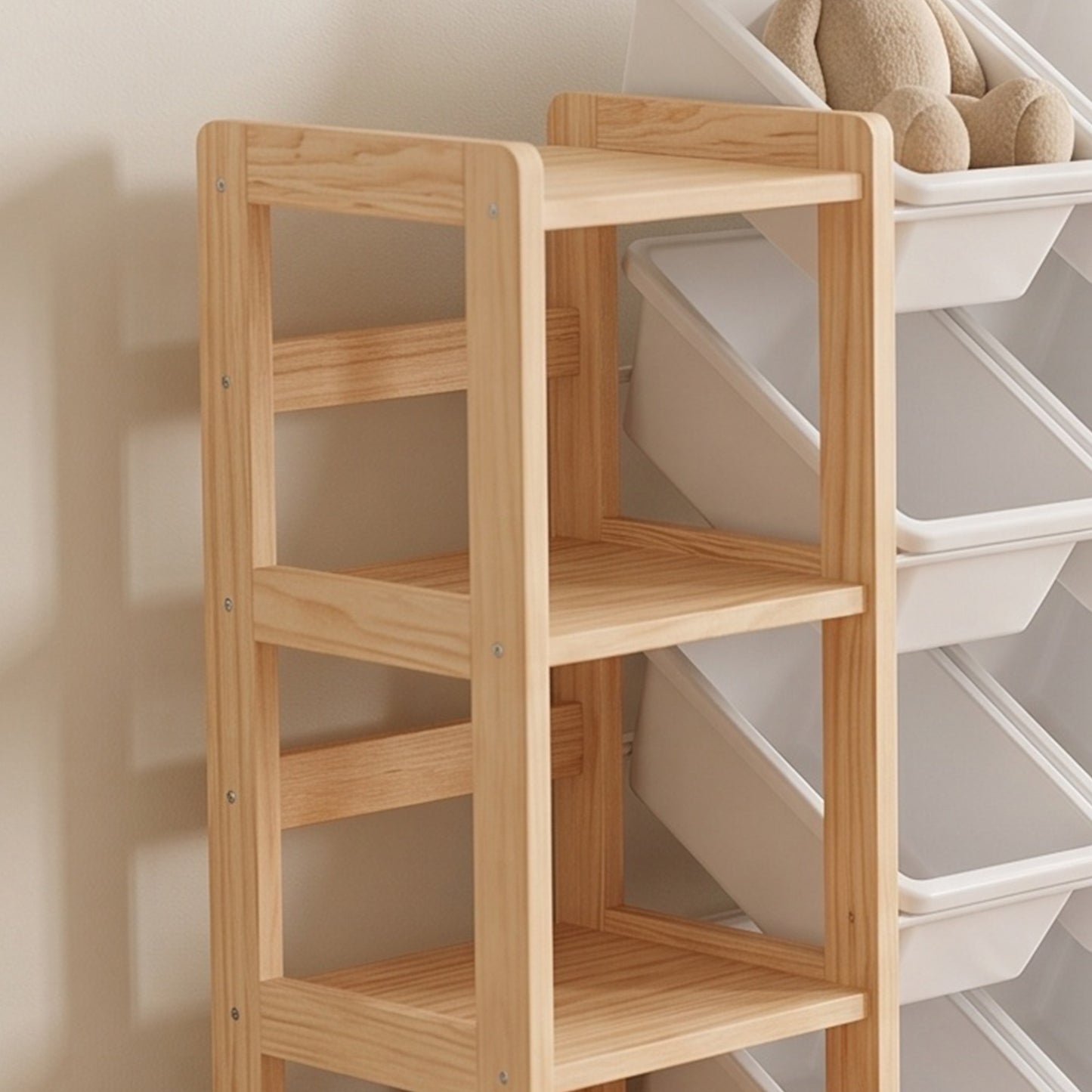 AIYAPLAY Toy Storage Organiser with 3 Shelves and 12 Bins, Wooden Toy Organiser for Playroom, Bedroom, Nursery, Natural
