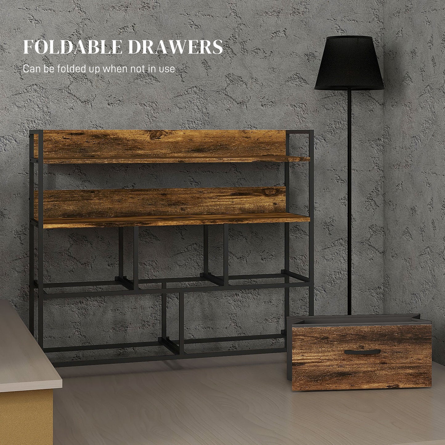 HOMCOM Rustic Chest of Five Fabric Drawers - Brown Wood Effect