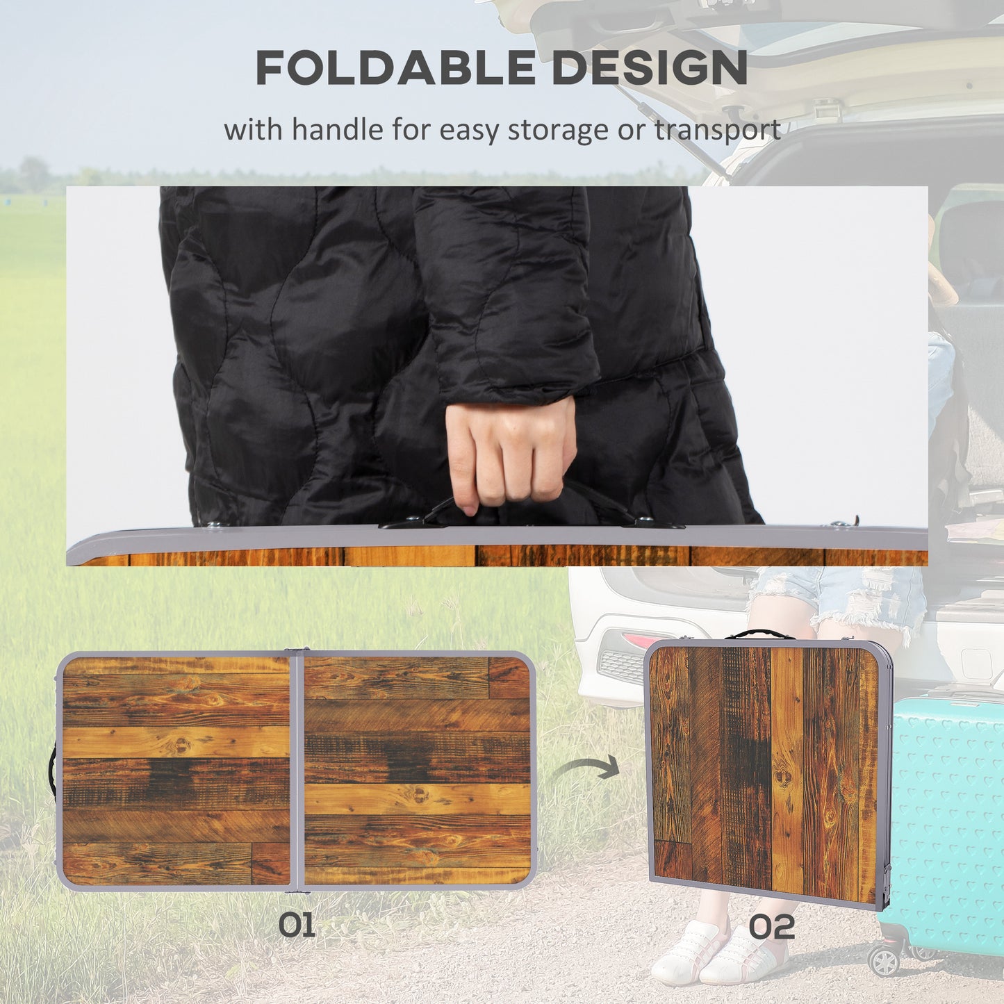 Outsunny 3ft Height Adjustable MDF Folding Camping Table