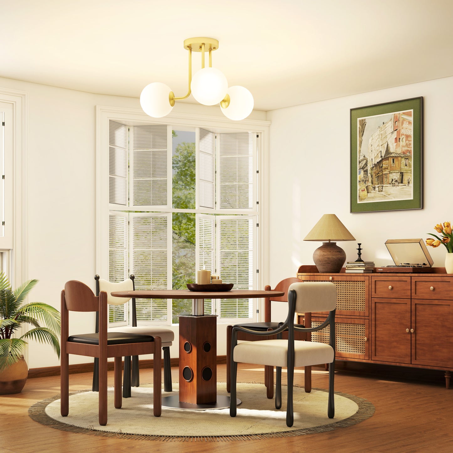 HOMCOM LED Ceiling Light with Globe Shades, Modern 3-Light, G9 Sockets for Living/Bedroom/Dining Room, Bulbs Not Included, Gold Tone