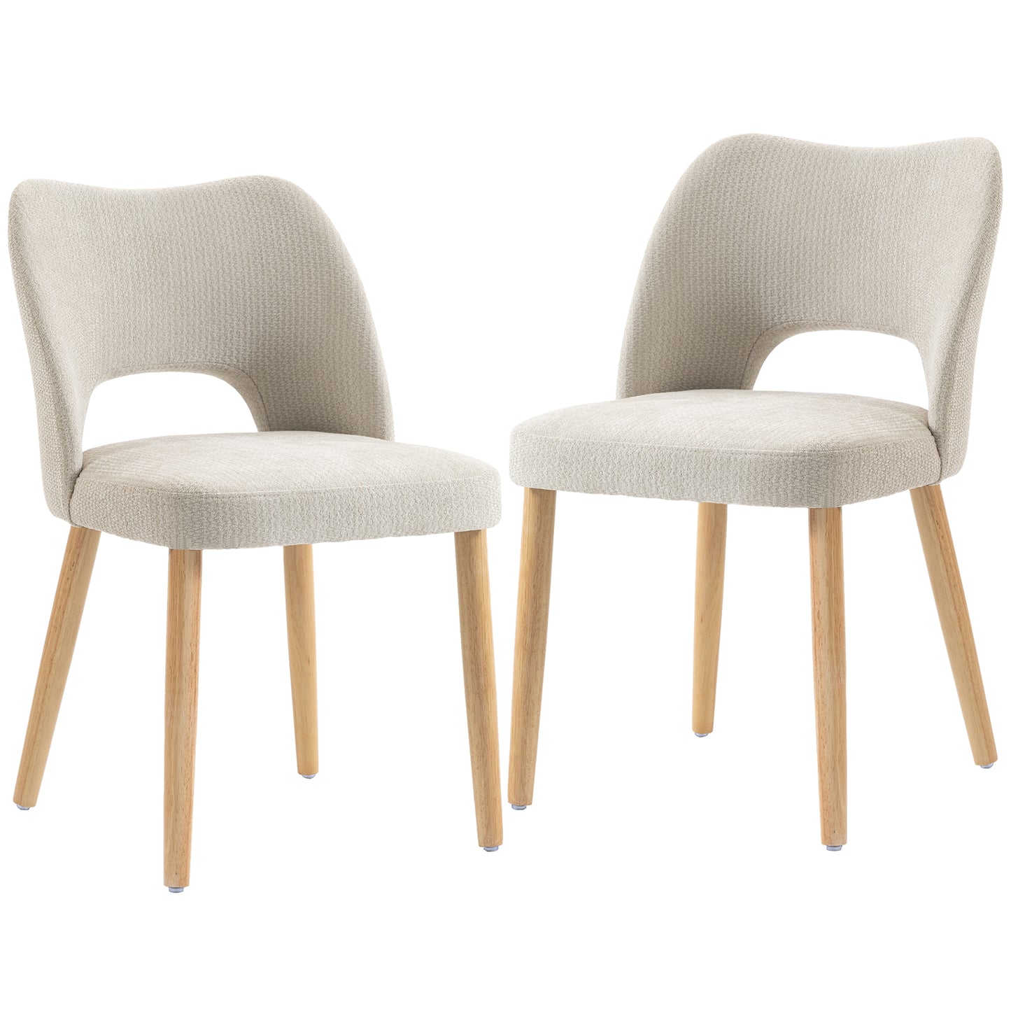 HOMCOM Dining Chairs Set Upholstered Kitchen Chenille Tool Free Assembly Rubberwood Legs, Beige