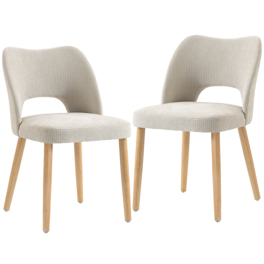 HOMCOM Dining Chairs Set Upholstered Kitchen Chenille Tool Free Assembly Rubberwood Legs, Beige