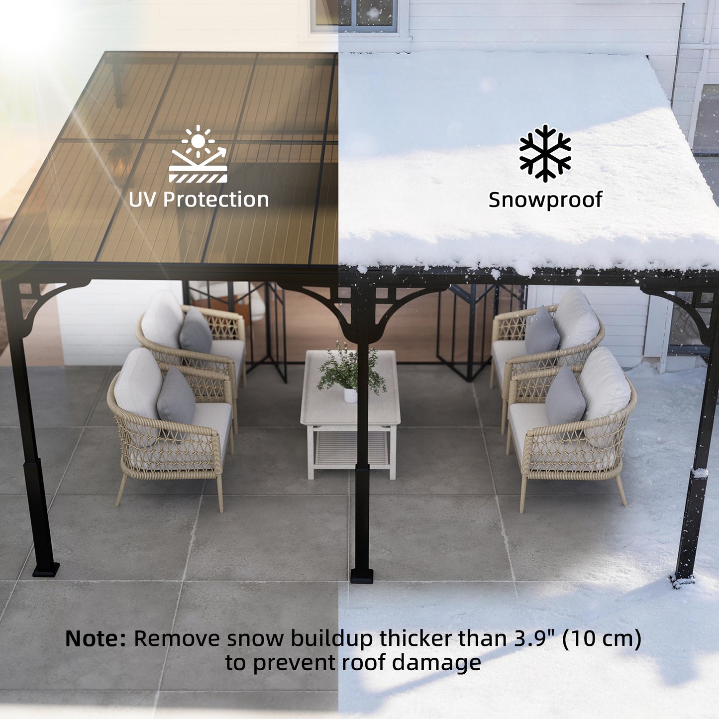 Outsunny 4 x 3 m Metal Lean-to Pergola, Wall-Mounted Garden Pergola and Metal-Aluminium Frame, Heavy Duty Hardtop Gazebo for Outdoor Patios, BBQ, Brown