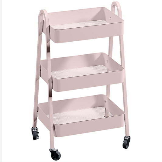 HOMCOM Three-Tier Storage Trolley - Pink
