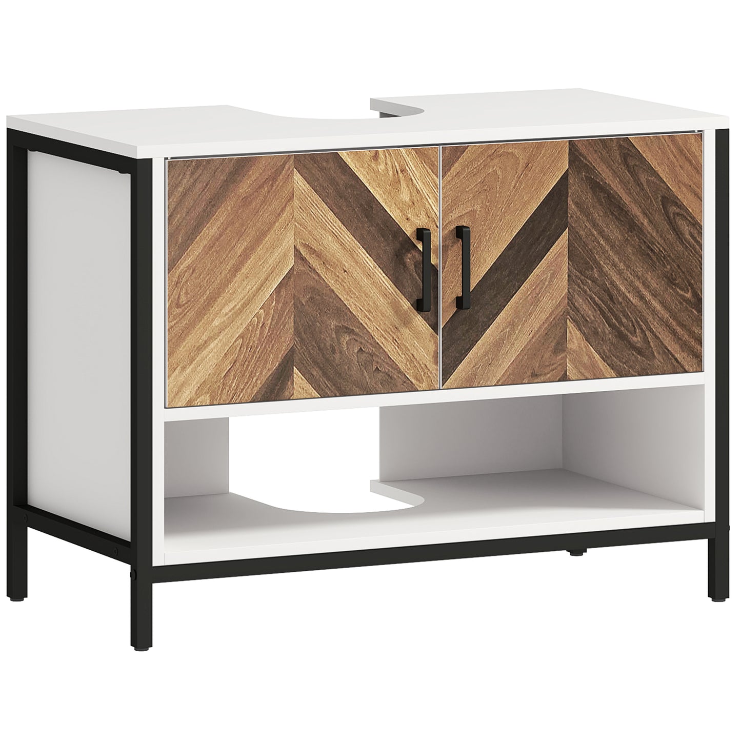 HOMCOM Under Sink Bathroom Cabinet, Rustic Herringbone Doors, 80 x 40 x 60 cm, White