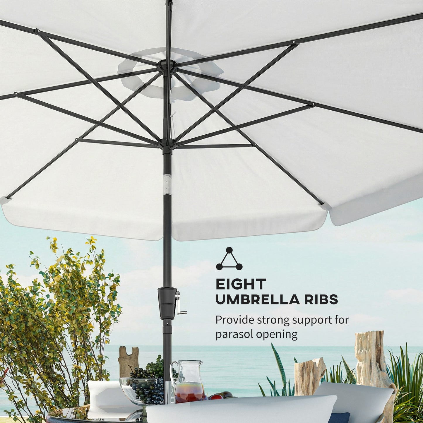 Outsunny 3 m Garden Parasol with Tilt Mechanism & Crank Handle, UPF 30+ Patio Umbrella Outdoor Table Umbrella, Cream White