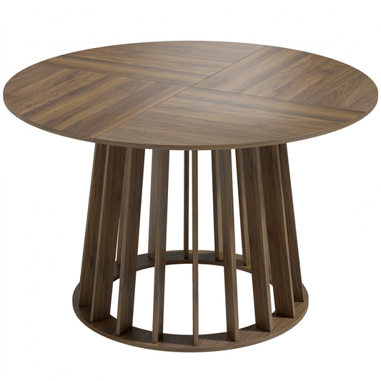 HOMCOM Dining Table for 4-6 People Modern Kitchen Table with Slatted Base 120 cm Round Light Walnut
