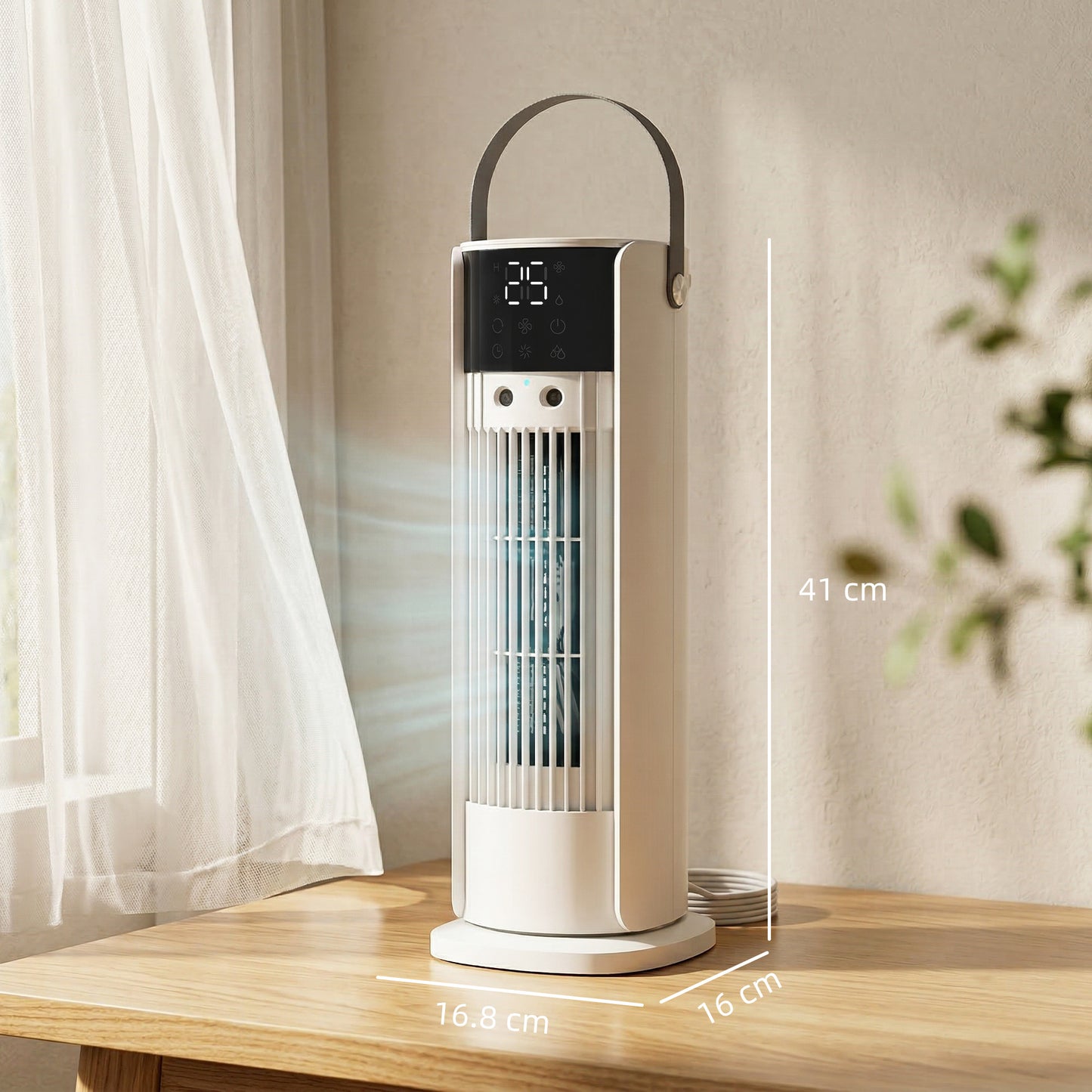 HOMCOM Tower Fan for Bedroom, 16 Inch Mist Desktop Fan with RGB Lights, 3 Speeds, 90° Oscillation, 10H Timer, for Home Office