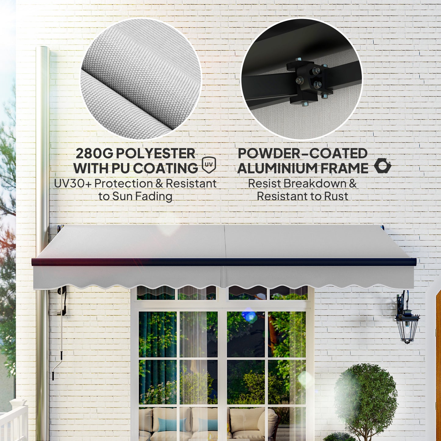Outsunny Electric Retractable Awning with Remote, Aluminium Frame, UV30+ Sun Shade for Garden Patio, 3.5 x 3m, Light Grey