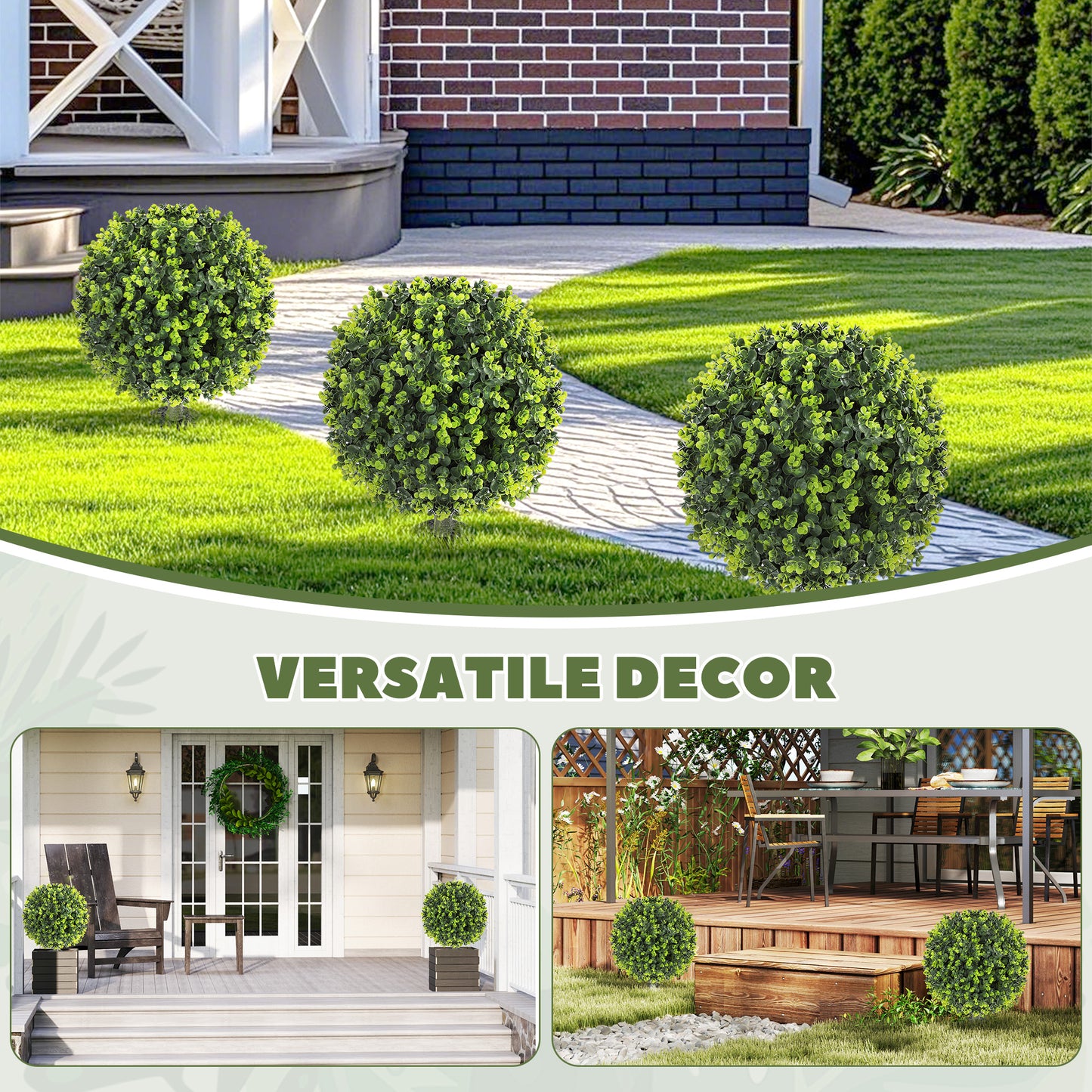 HOMCOM Set of 2 40 cm Artificial Boxwood Topiary Ball Bush with Ground Stake, UV Resistant Faux Plants for Indoor/Outdoor Garden, Green