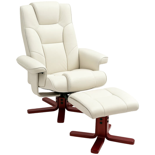 HOMCOM Faux Leather Manual Recliner and Footstool Set - Cream White