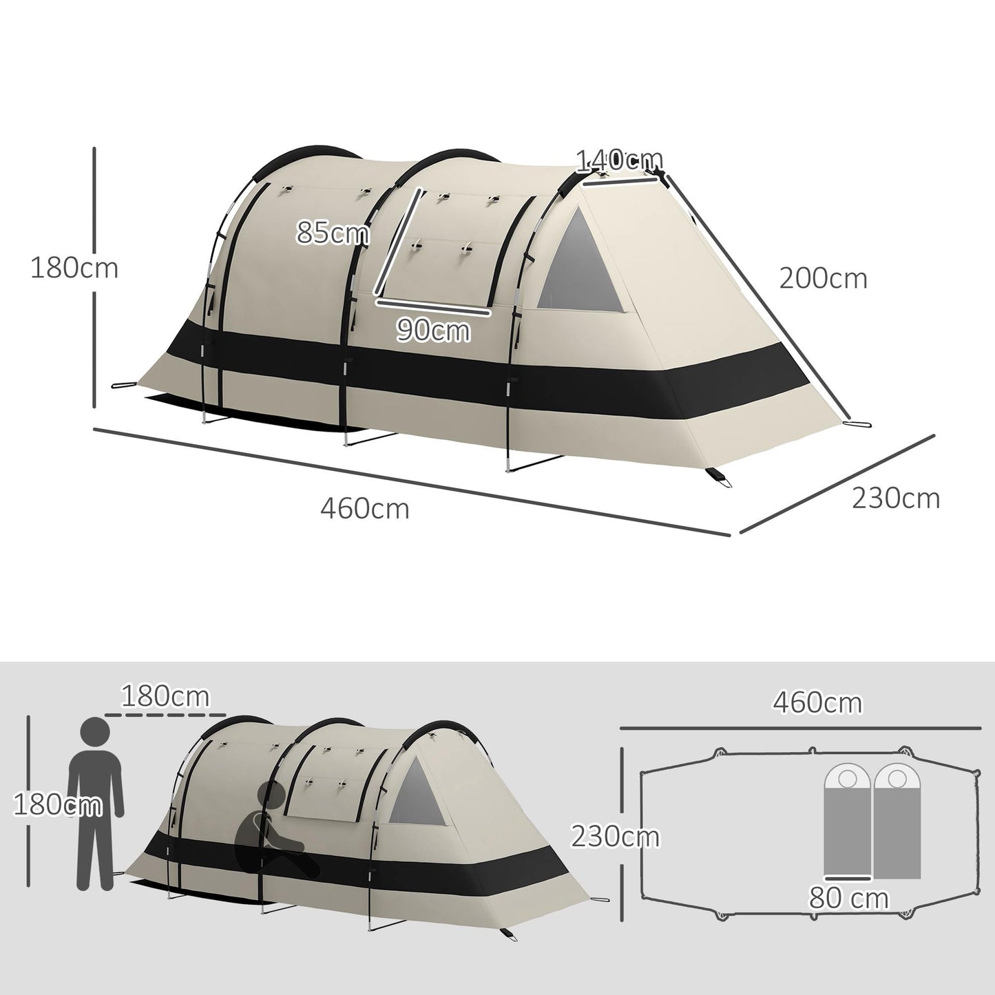 Outsunny Blackout Camping Tent for 4-5 Person Khaki