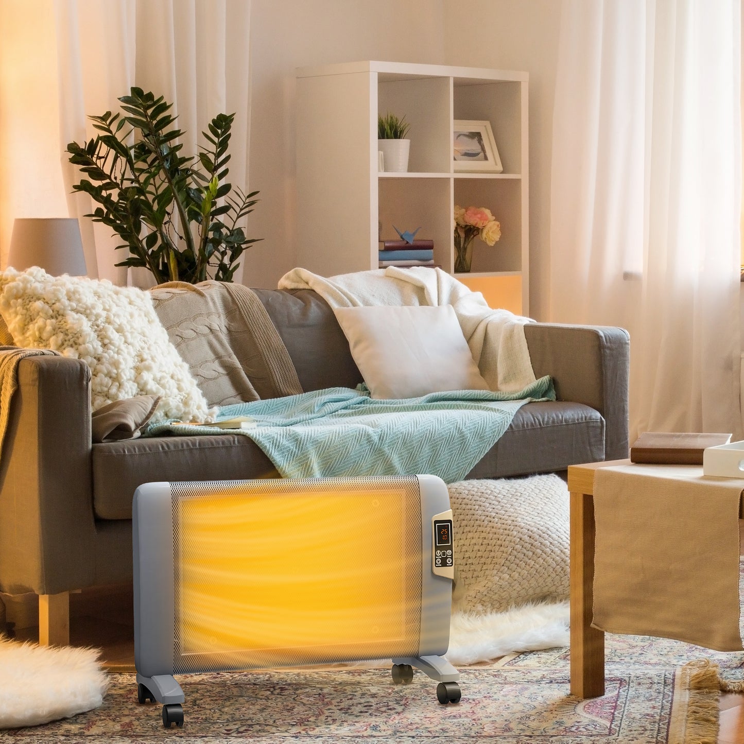 HOMCOM Mica Electric Space Heater, Portable Heater for Home with 2 Heat Settings Grey