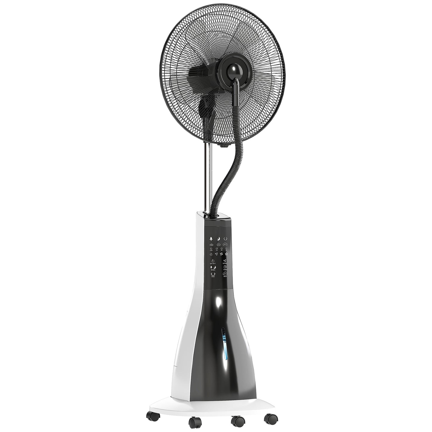 HOMCOM Pedestal Fan with Water Mist, 75° Oscillation, Tilt Head, 3 Speeds, 3 Modes, 3L Tank, Wheels, 125 cm, for Home, White