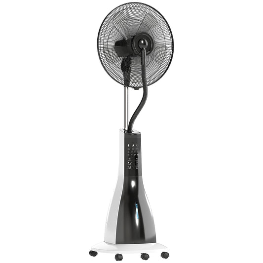 HOMCOM Pedestal Fan with Water Mist, 75° Oscillation, Tilt Head, 3 Speeds, 3 Modes, 3L Tank, Wheels, 125 cm, for Home, White