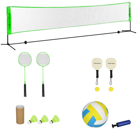SPORTNOW Portable Badminton Set, Multi-Sports Badminton Net for Pickleball Volleyball with 3 Shuttlecocks, 4 Rackets