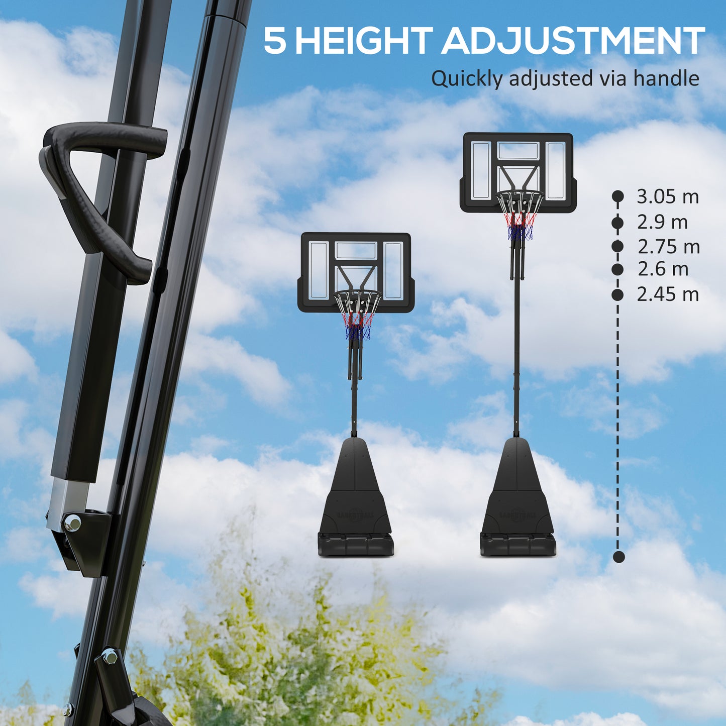 SPORTNOW Basketball Hoop Outdoor, Height Adjustable Basketball Hoop and Stand with Rebound System - Black
