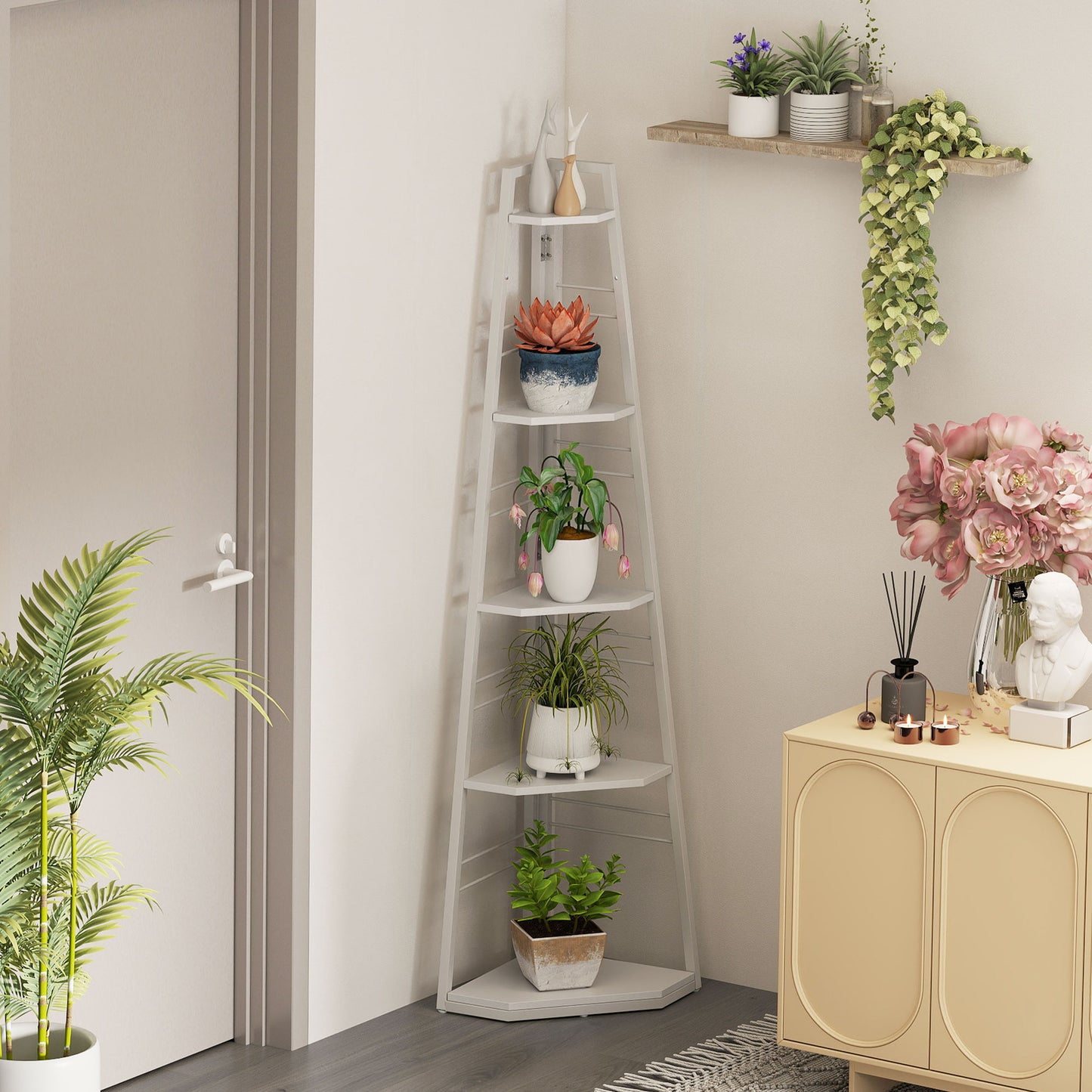 HOMCOM Five-Tier Corner Shelf - White