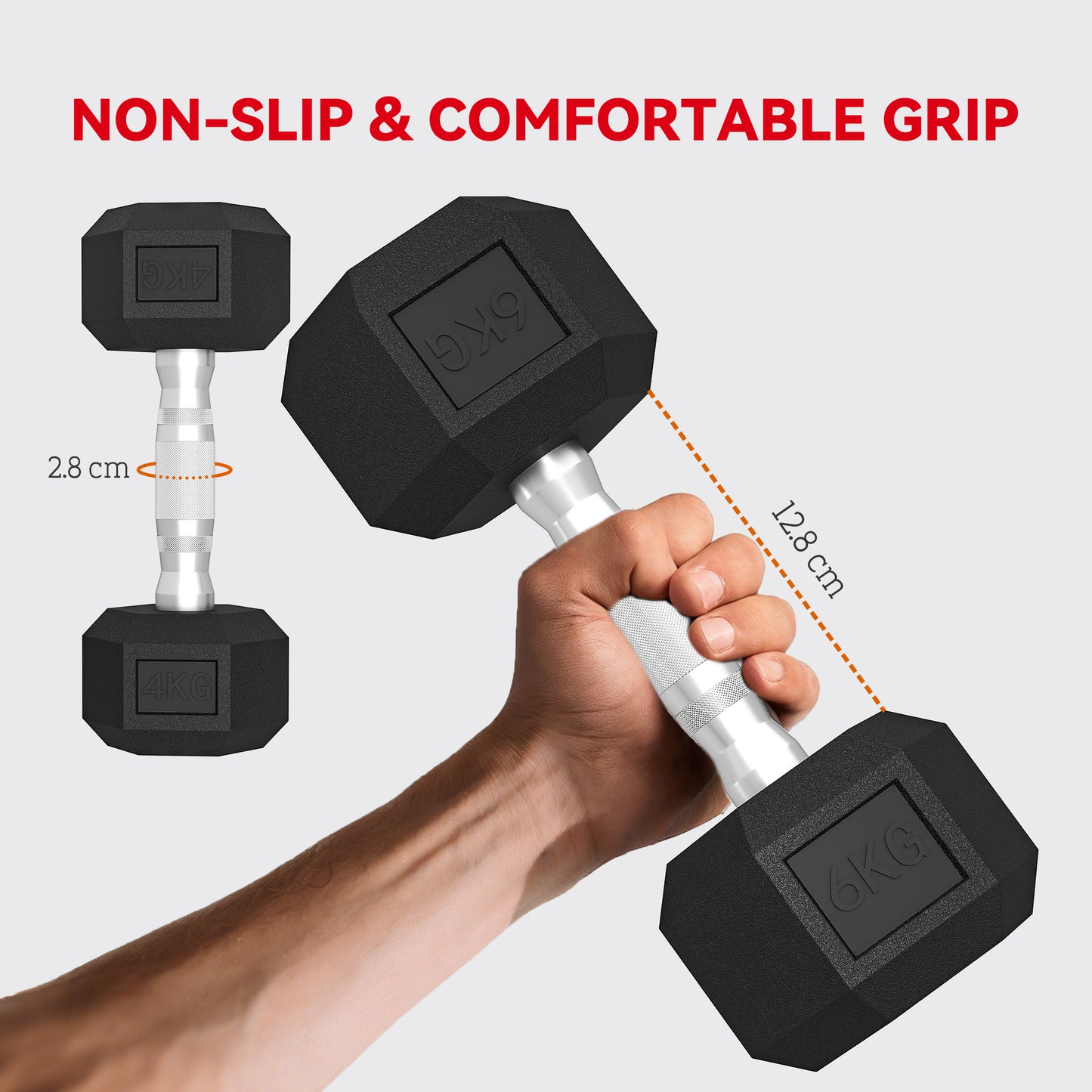 SPORTNOW Hex Dumbbell Set with Rack, Rubber Coated, Non-Slip Chrome Handles, for Home Gym Training, 2x2kg, 2x5kg, 2x8kg, Black