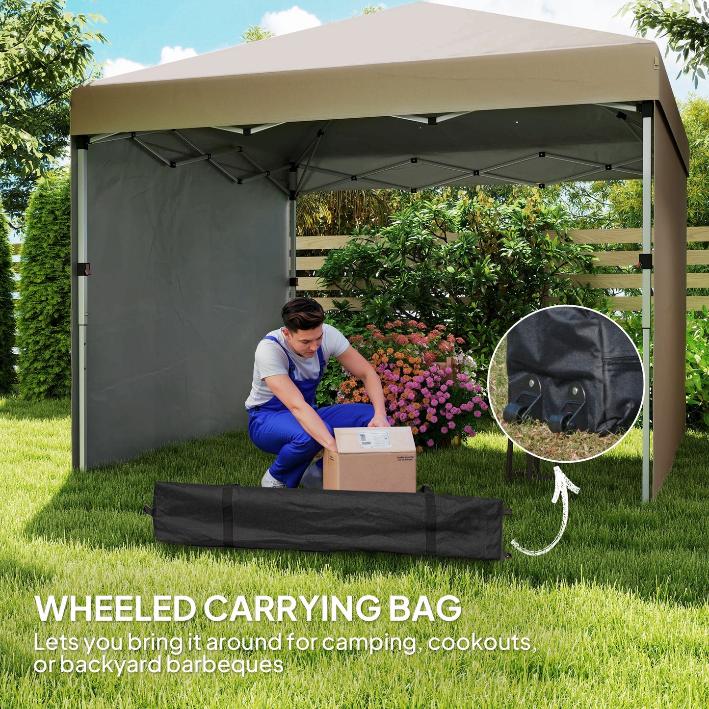 Outsunny 3x3m Pop Up Gazebo, UPF 30+, 2 Sidewalls, Leg Weight Bags & Wheeled Bag, Adjustable, Khaki