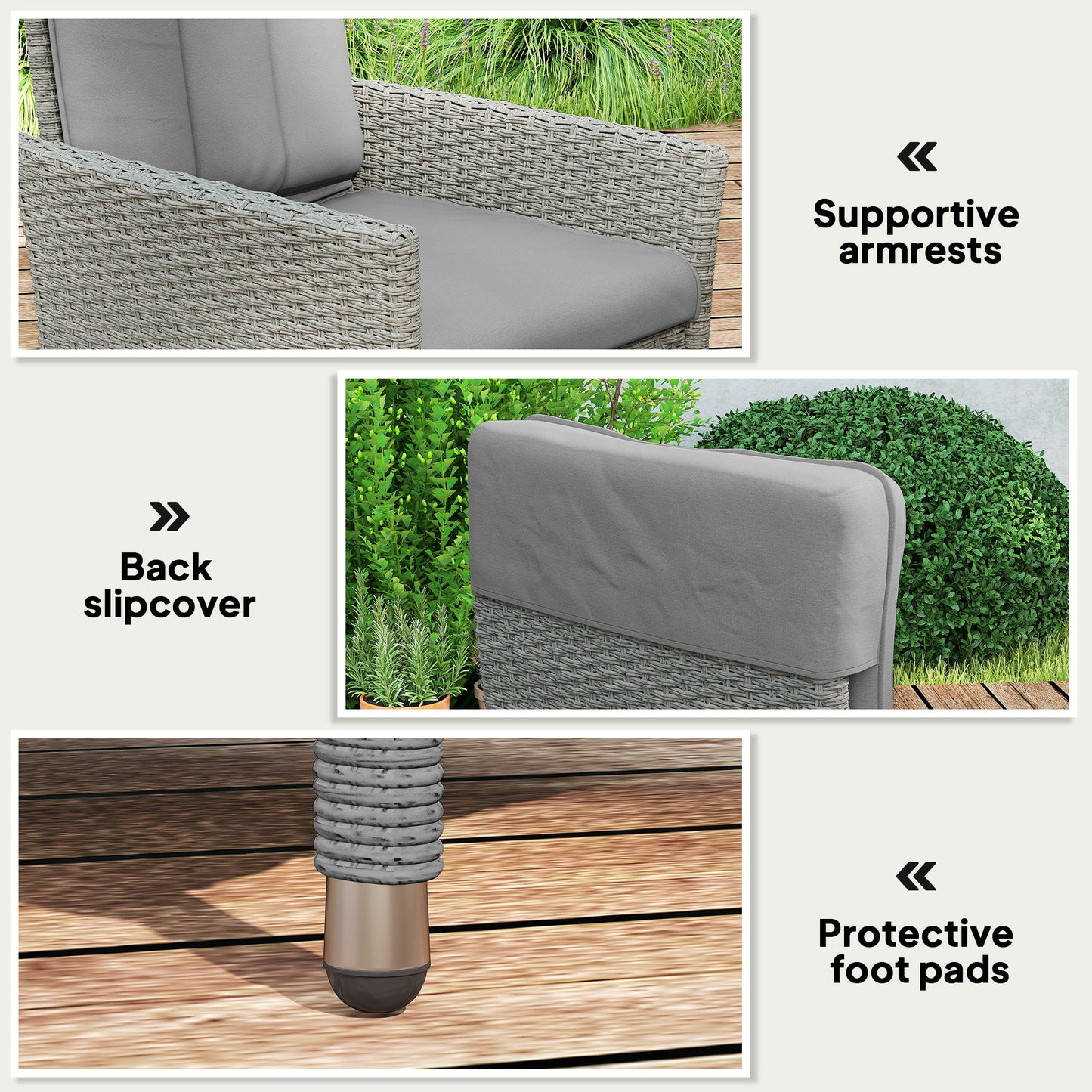 Outsunny 105°-150° Reclining Rattan Chair - Grey