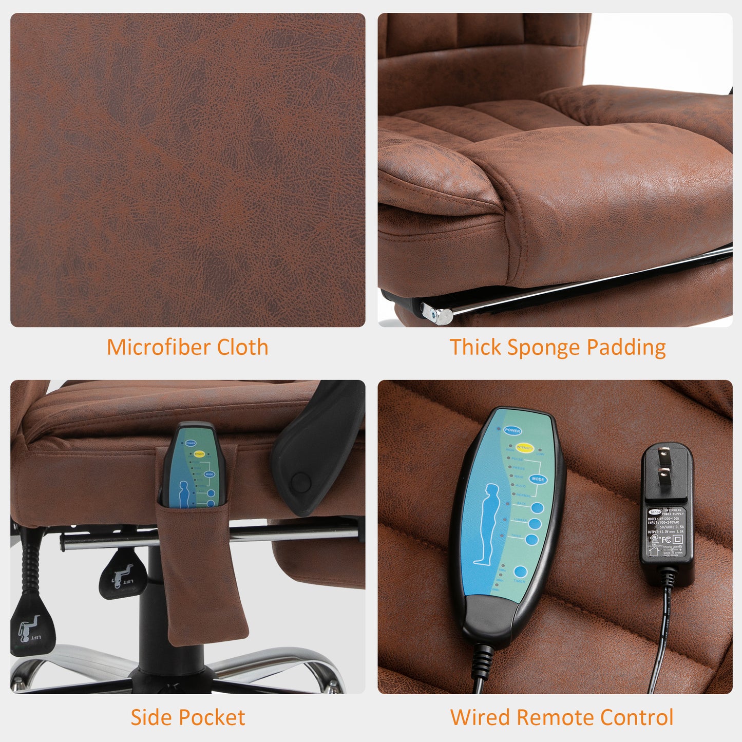 Vinsetto High Back Vibration Massage Office Chair, Heated Reclining Leathaire Fabric Computer Chair with Footrest, Brown