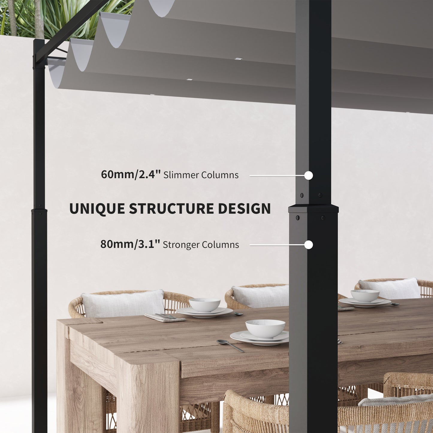 Outsunny 3 x 3(m) Garden Pergola with Retractable Roof, Grey