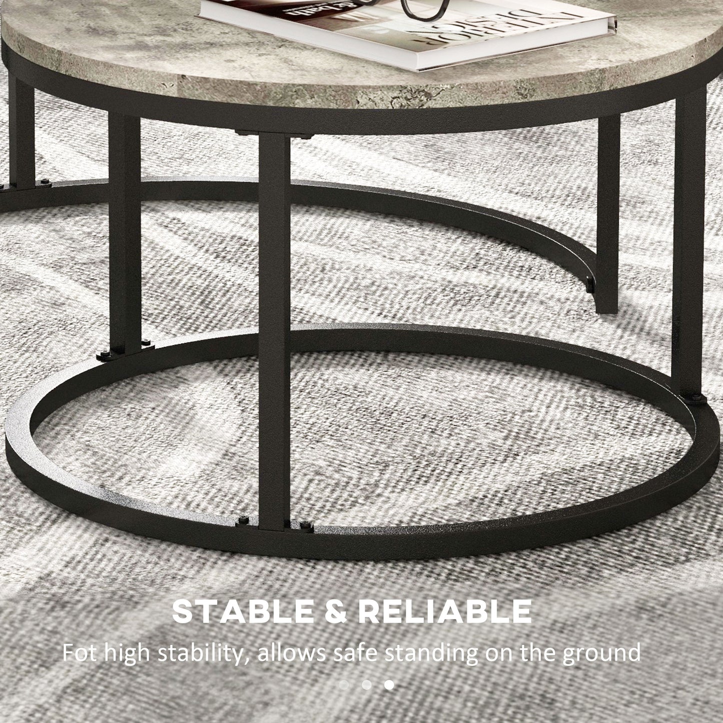 HOMCOM Two Piece Nesting Coffee Tables - Grey/Black