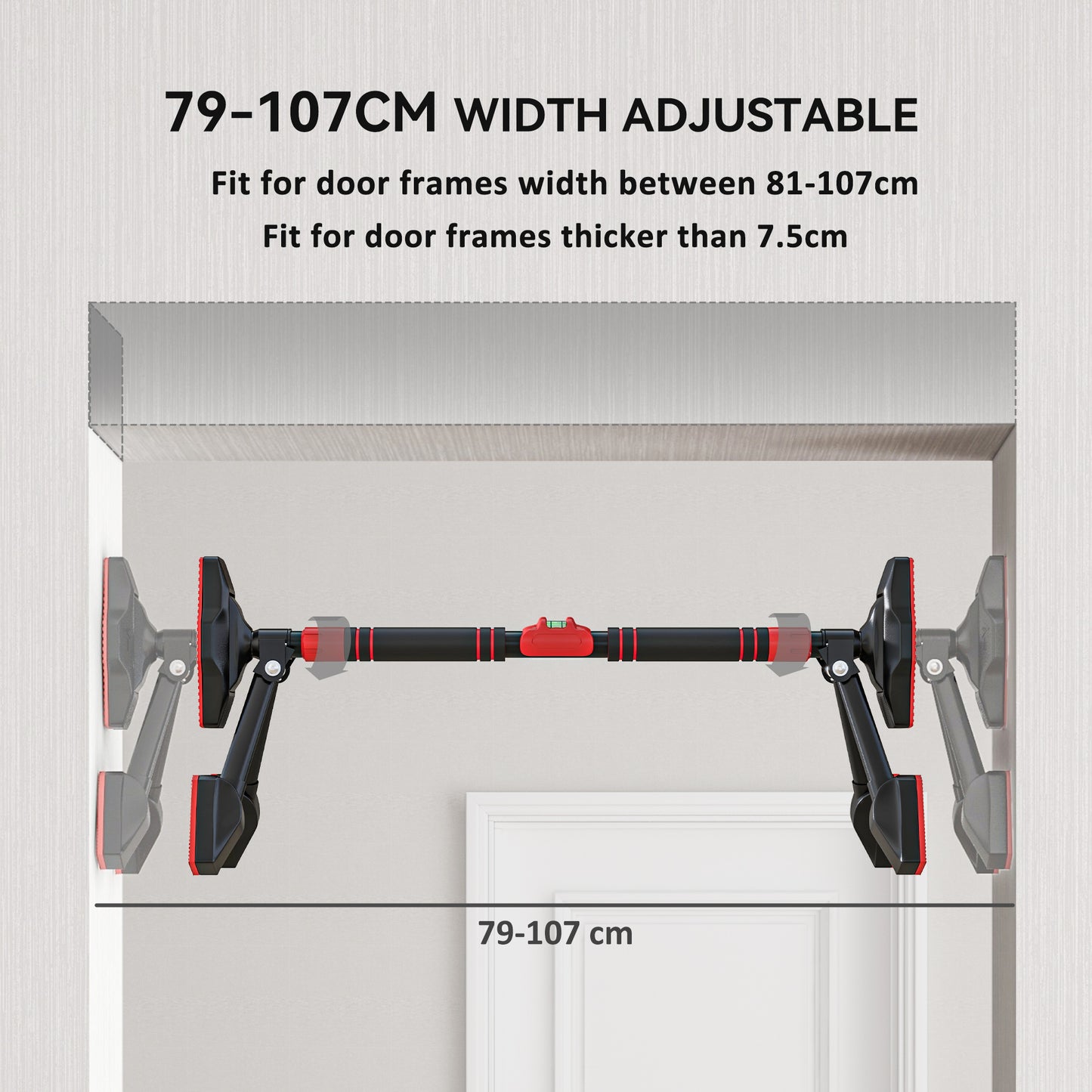 SPORTNOW Pull Up Bar Doorway 79-107cm, No Screw Chin Up Bar 225kg Capacity, with Level Gauge, Triangle Support, for Home Workout