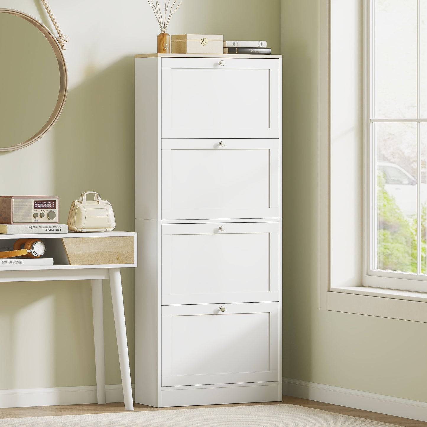 HOMCOM Modern Compact Four-Drawer Shoe Storage Cabinet - White