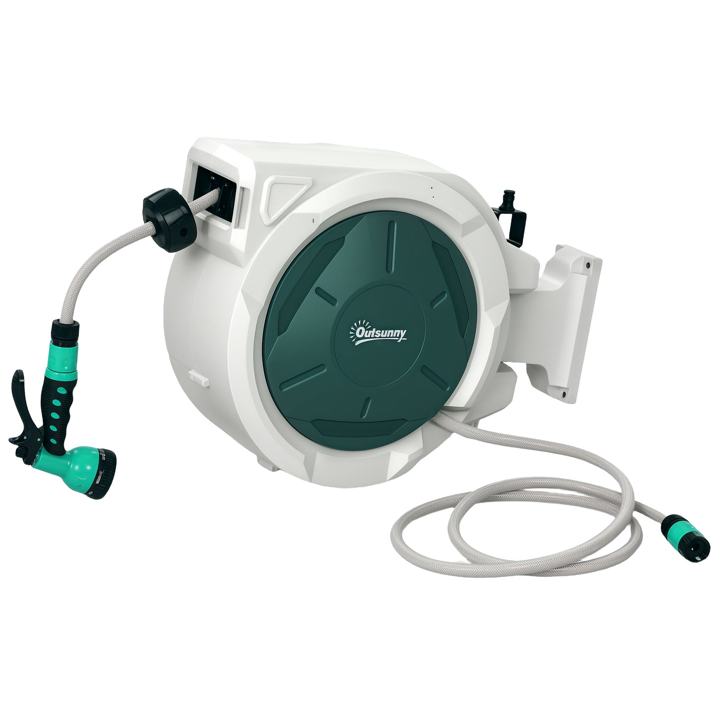 Outsunny Retractable Hose Reel, 20+2m, 7 Spray Nozzles, 180° Swivel, Grey