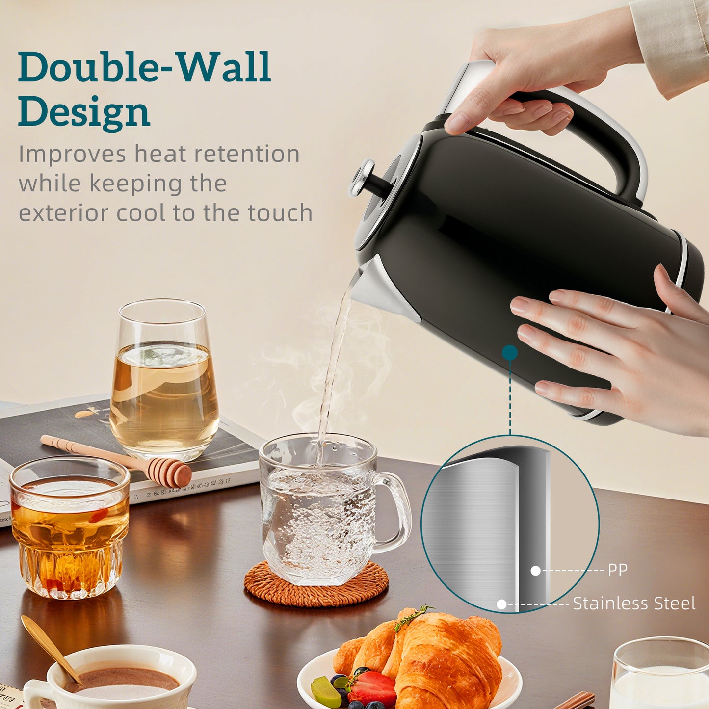 HOMCOM Polished Retro 40-100°C Kettle and Toaster Set - Black