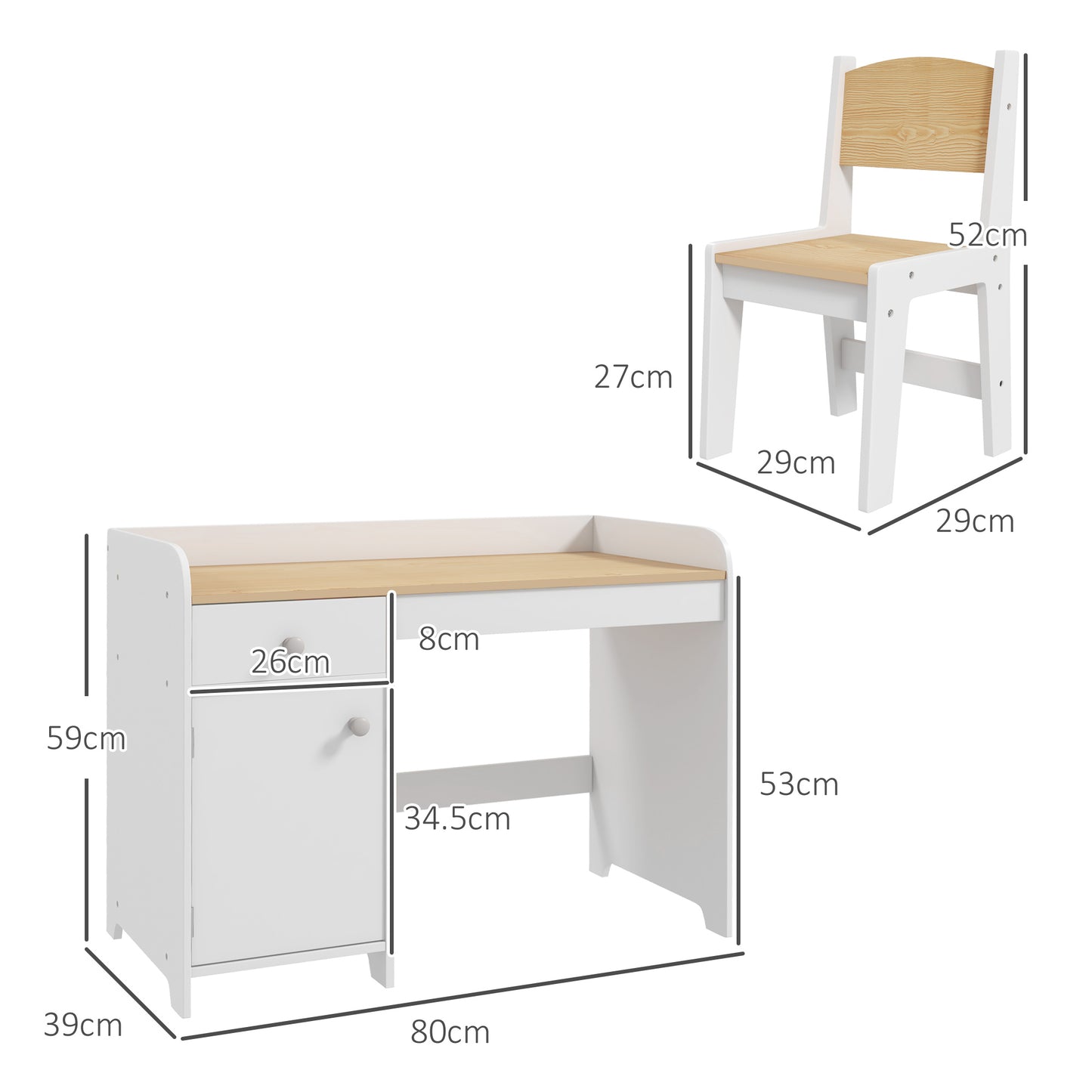 ZONEKIZ Kids Desk and Chair Set for 3-6 Year Old with Storage Drawer Study Table and Chair for Children White