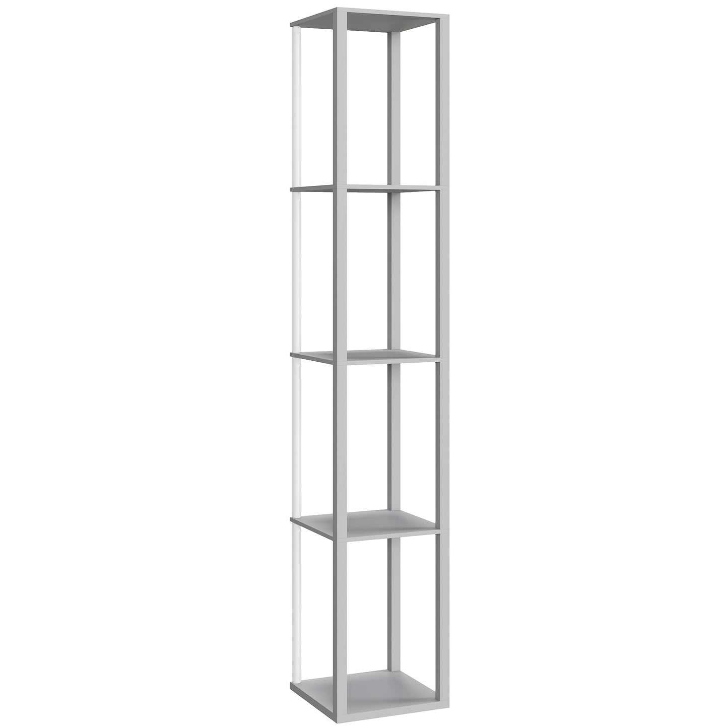 HOMCOM RGB LED Floor Lamp with Shelves, Modern Dimmable Standing Lamp, Remote Control, Adjustable Brightness & Speed for Living Room, Grey