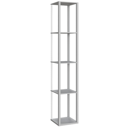 HOMCOM RGB LED Floor Lamp with Shelves, Modern Dimmable Standing Lamp, Remote Control, Adjustable Brightness & Speed for Living Room, Grey
