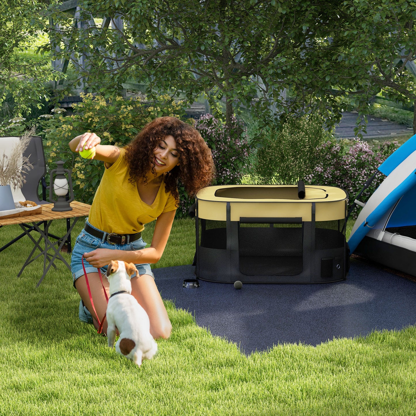 PawHut Foldable Dog Pen with Storage Bag for Indoor/Outdoor Use Yellow - Extra Large