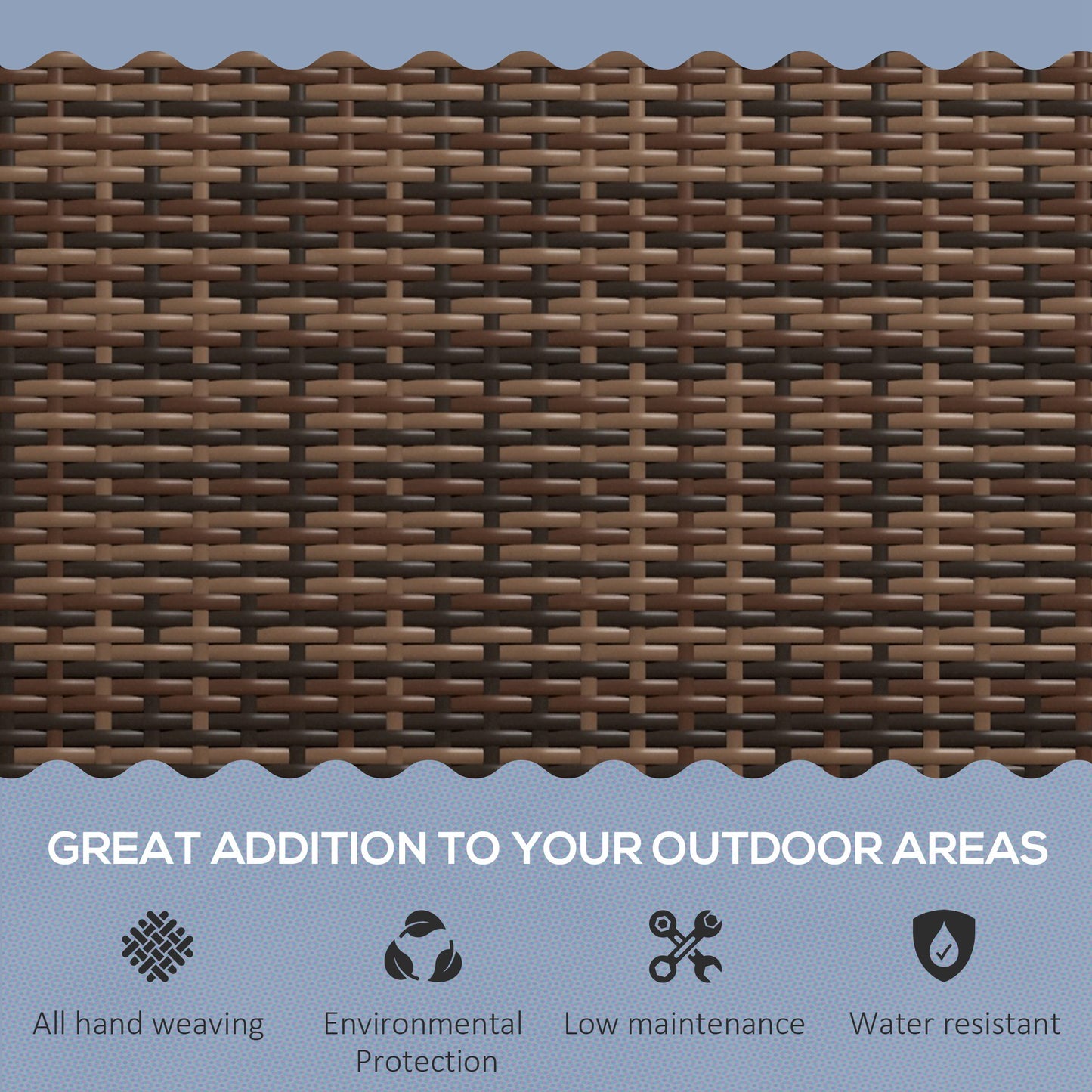 Outsunny All Weather Wicker Garden Loveseat, 2 Seater Poly Rattan Garden Bench, Outdoor Seating Bench Brown