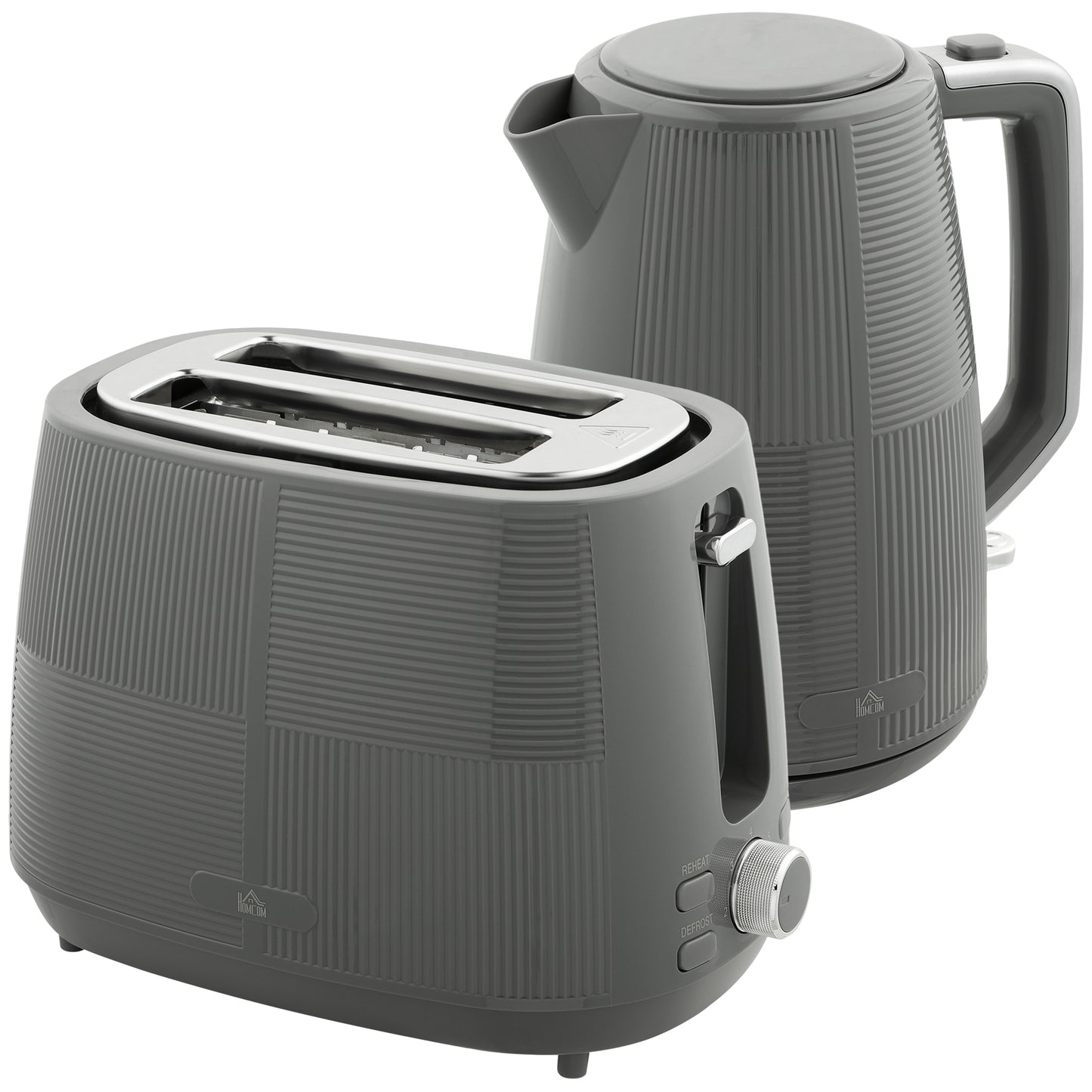 HOMCOM Kettle & Toaster Set, 1.7L Fast Boil Kettle & 2 Slice Toaster with 7 Levels, Grey