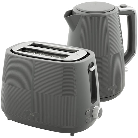 HOMCOM Kettle & Toaster Set, 1.7L Fast Boil Kettle & 2 Slice Toaster with 7 Levels, Grey