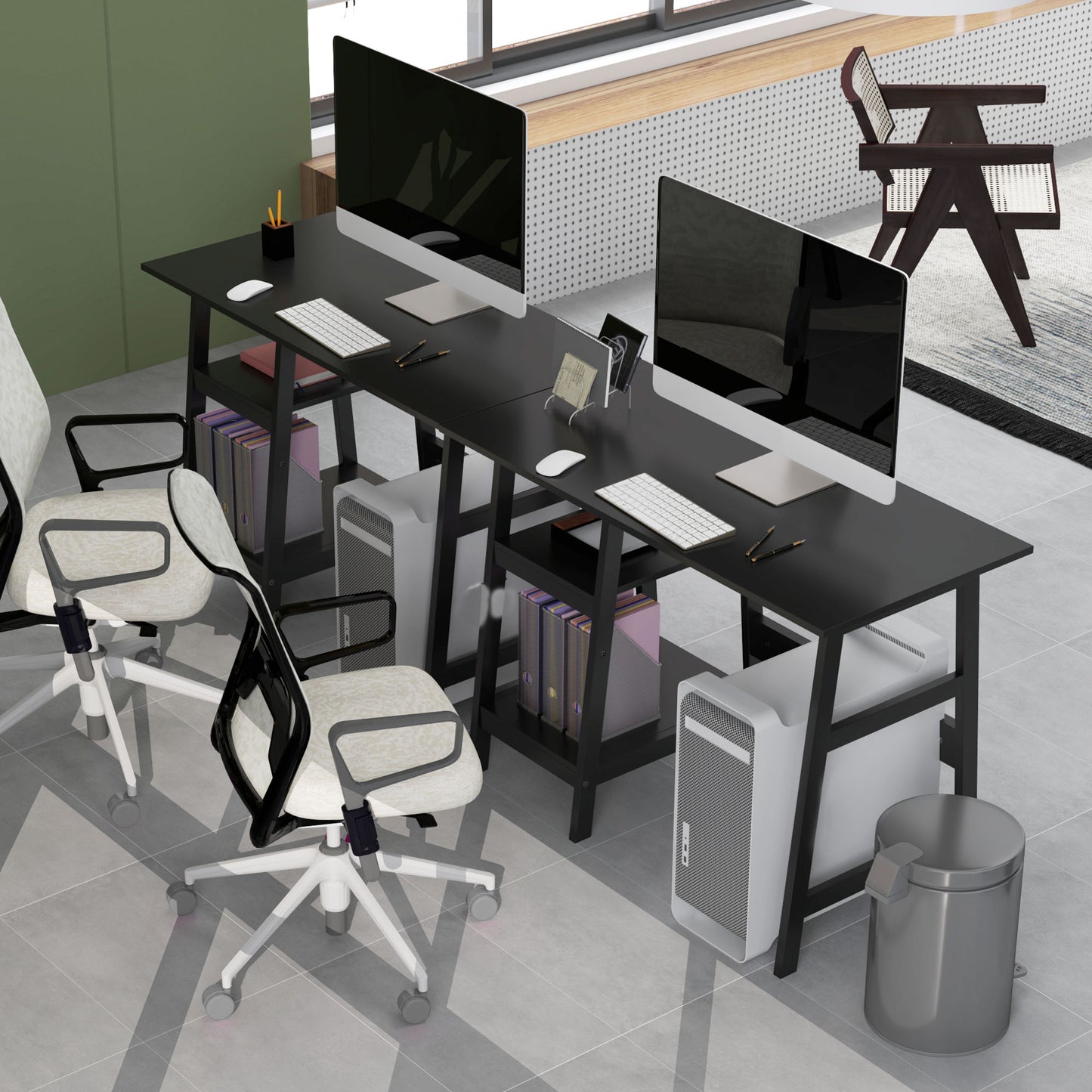 HOMCOM Compact Computer Desk with Storage Shelves, Study Table with Bookshelf, Easy Assembly, 106 x 51cm, Black