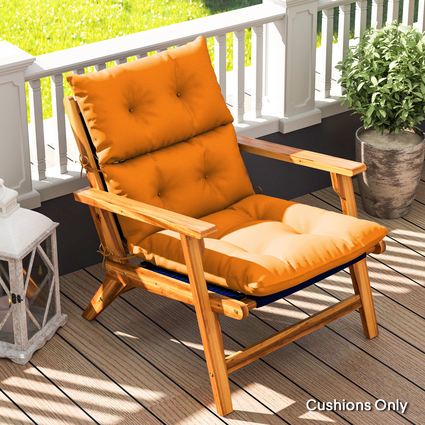 Outsunny Tufted Adirondack Chair Cushion, Thick Pad with Backrest & Ties, Orange