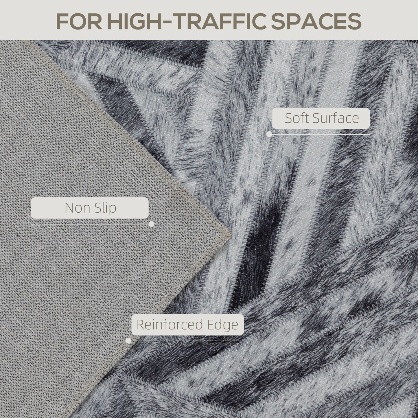 HOMCOM Modern Area Rug, Triangle Pattern Non-Slip Washable Chenille Floor Carpet, 230 x 160 cm, Black