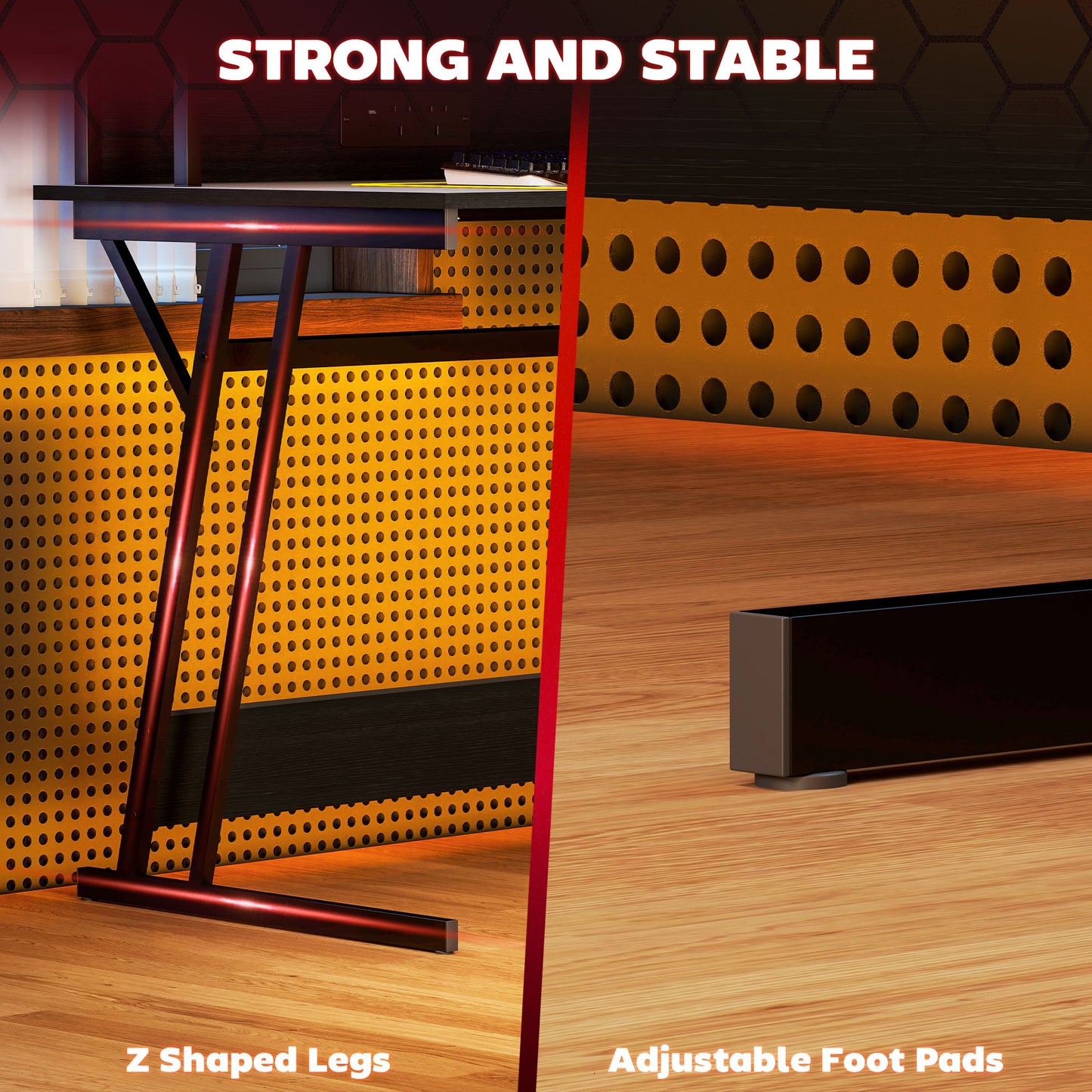 HOMCOM Gaming Desk with LED Lights, Z-Shaped Frame, Monitor Stand, Power Outlets, Black