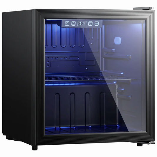 HOMCOM 50L Drinks Fridge, 48 Can Under Counter Freestanding Beer Fridge with Double-Layer Glass Door, Wine Cooler with LED Light, Adjustable Shelf, Beverage Cooler for Soda Beer, Home Office