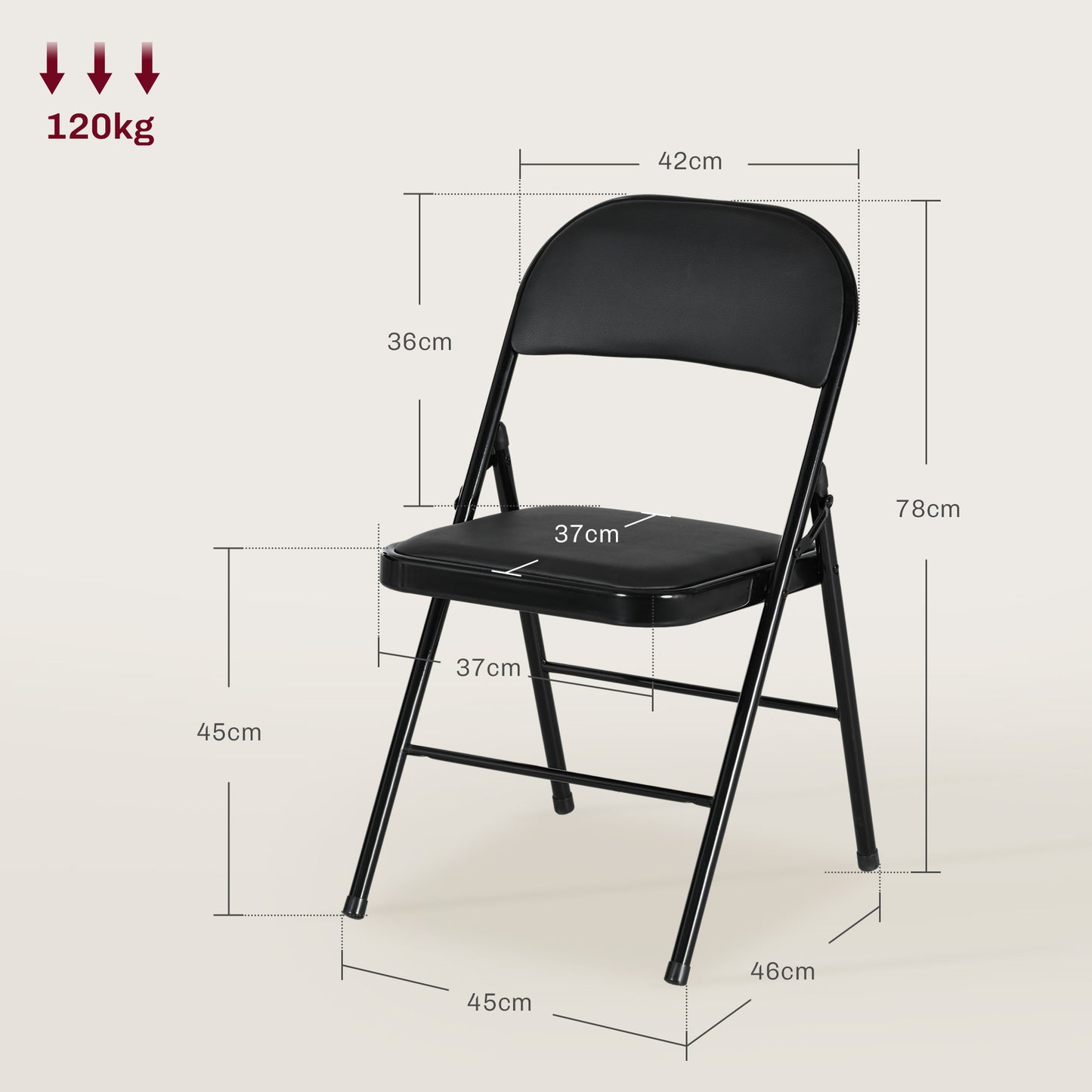 HOMCOM Set of Four Cushioned Steel Folding Chairs - Black