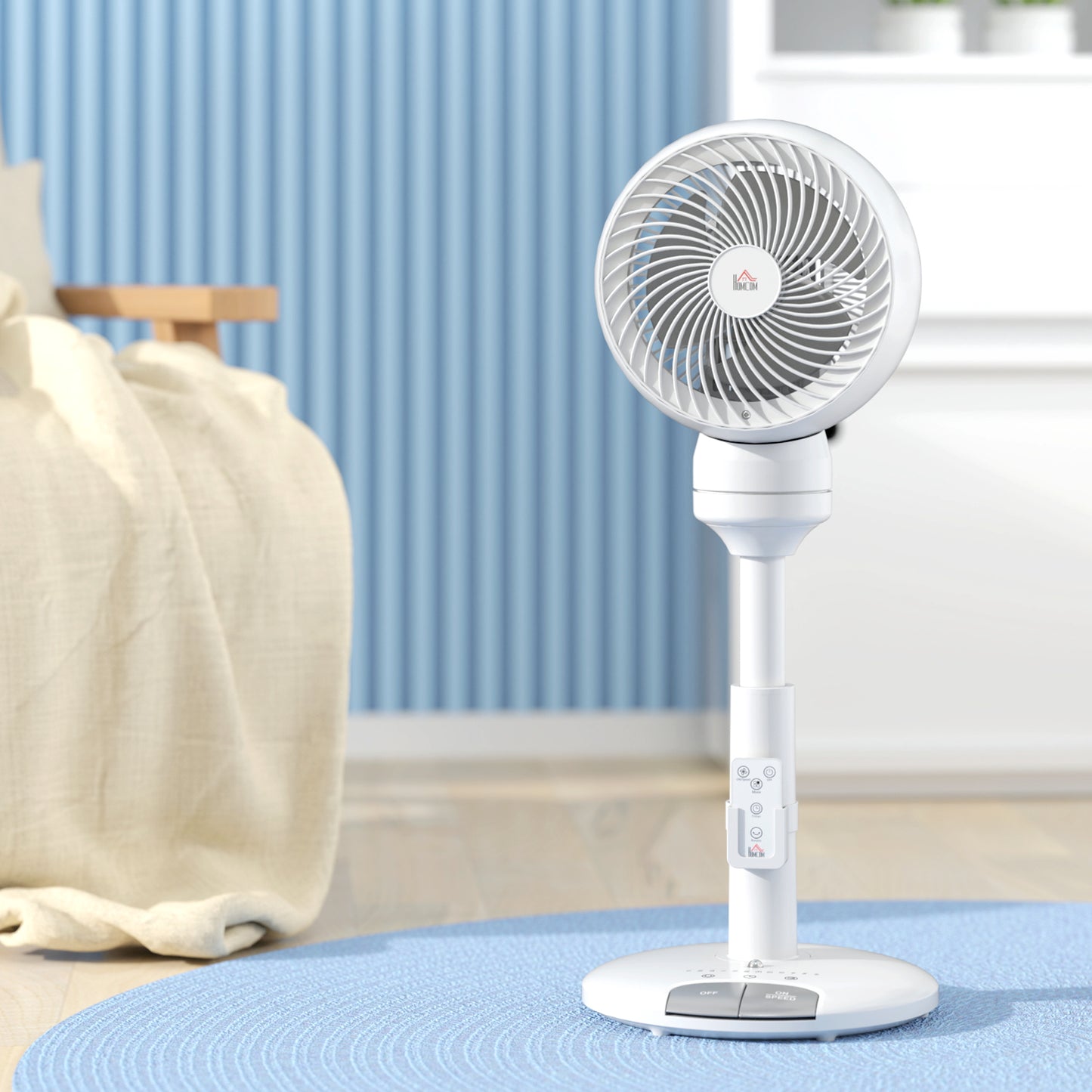 HOMCOM 9'' Air Circulator Fan, 3 Speeds, 70° Oscillation, Height Adjustable, with Remote, White